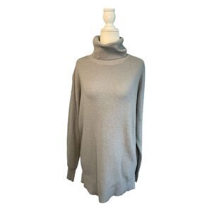 Marled Reunited Rolled Collar Turtleneck Sweater Grey Waffle Knit S